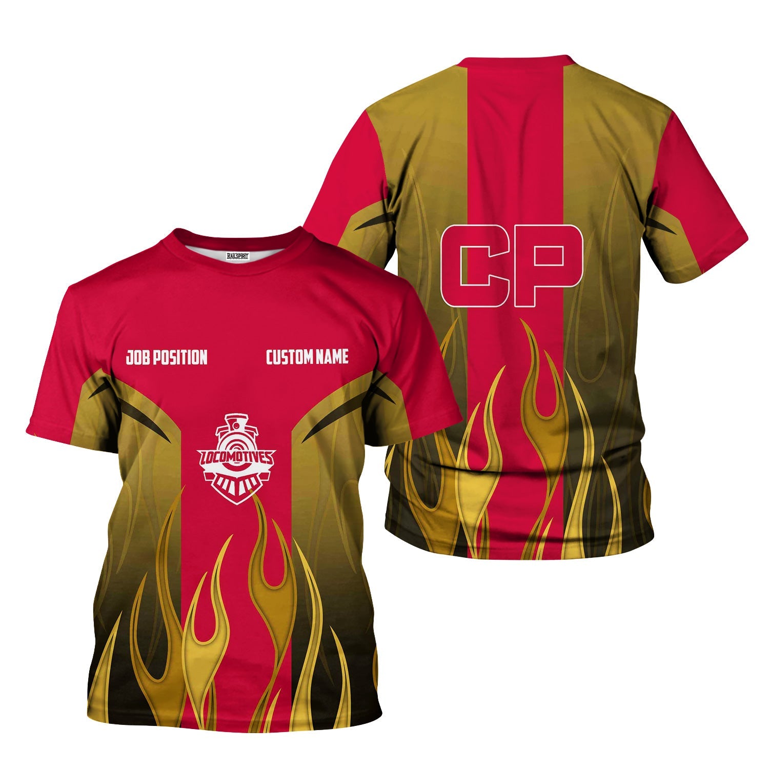 Railspirit Custom Name and Job Title Canadian Pacific Railroad T-Shirt Flame Graphic Train Shirt
