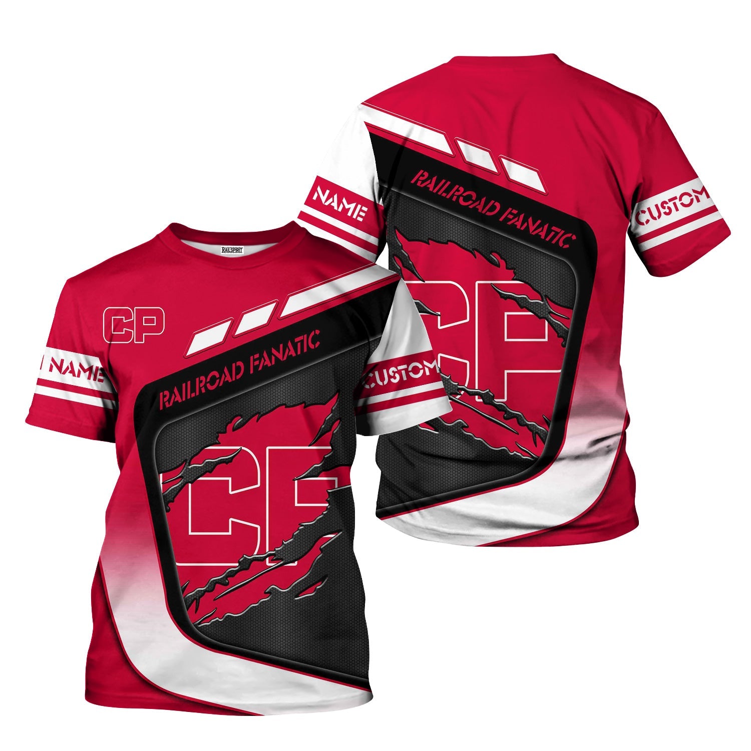 Railspirit Personalized Canadian Pacific Railroad T-Shirt Ripped Texture Style Train Shirt For Railroad Fanatic