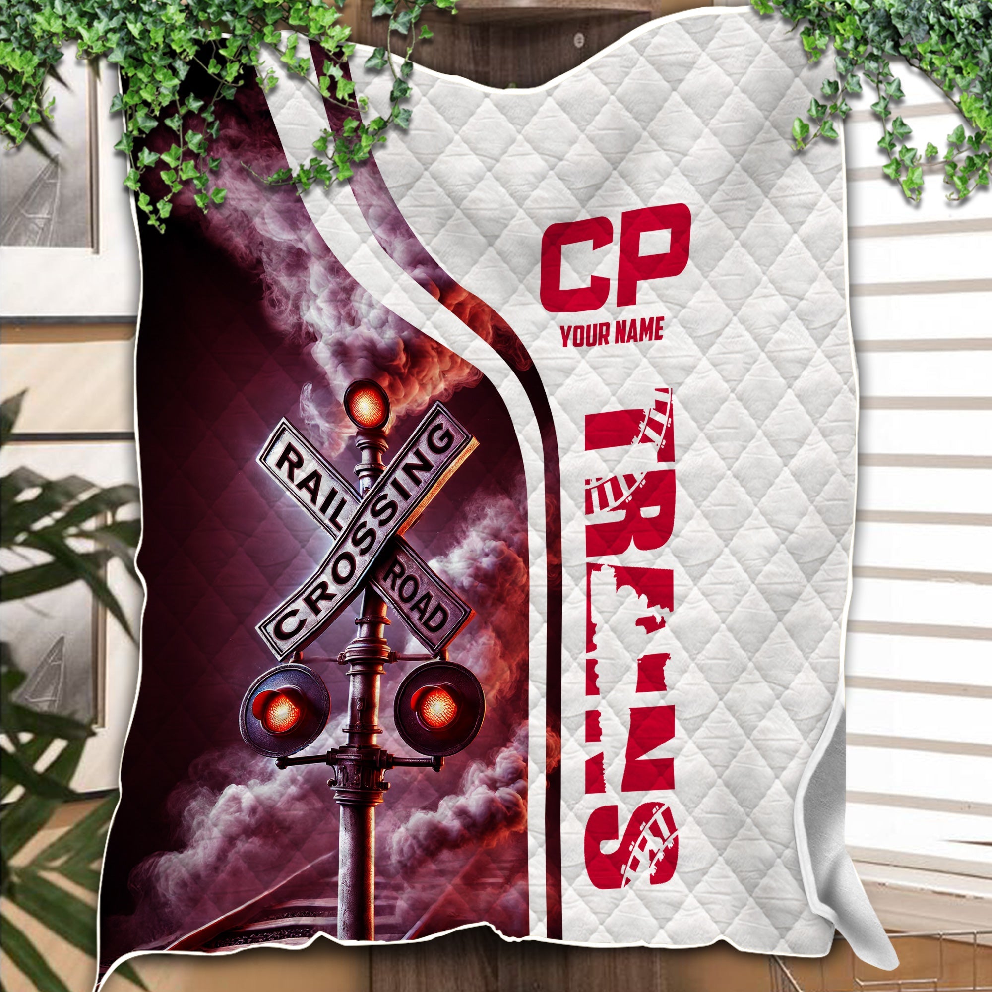 Railspirit Personalized Canadian Pacific Railroad Premium Quilts Railroad Crossing Sign Quilts All Over Print