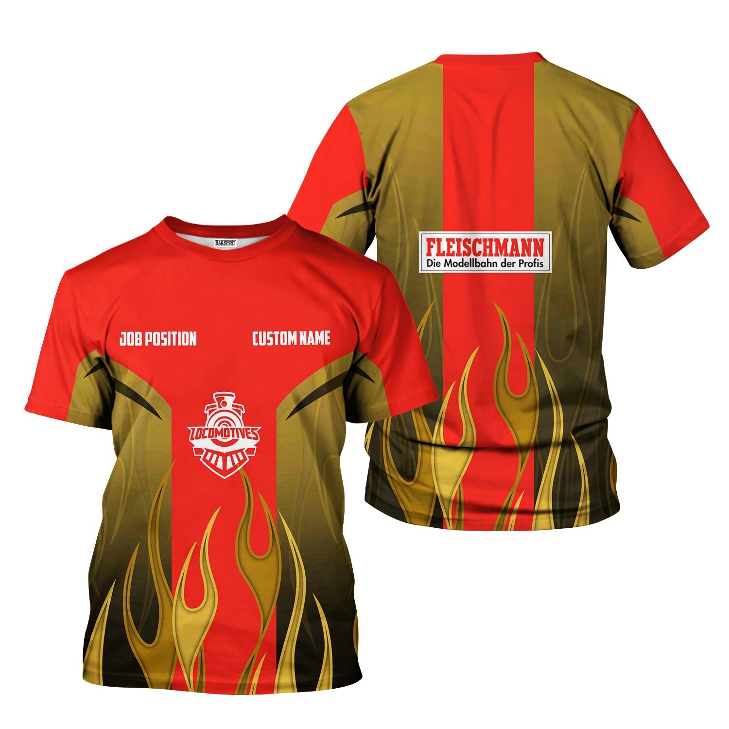 Railspirit Custom Name and Job Title Fleischmann And Western Railroad T-Shirt Flame Graphic Train Shirt