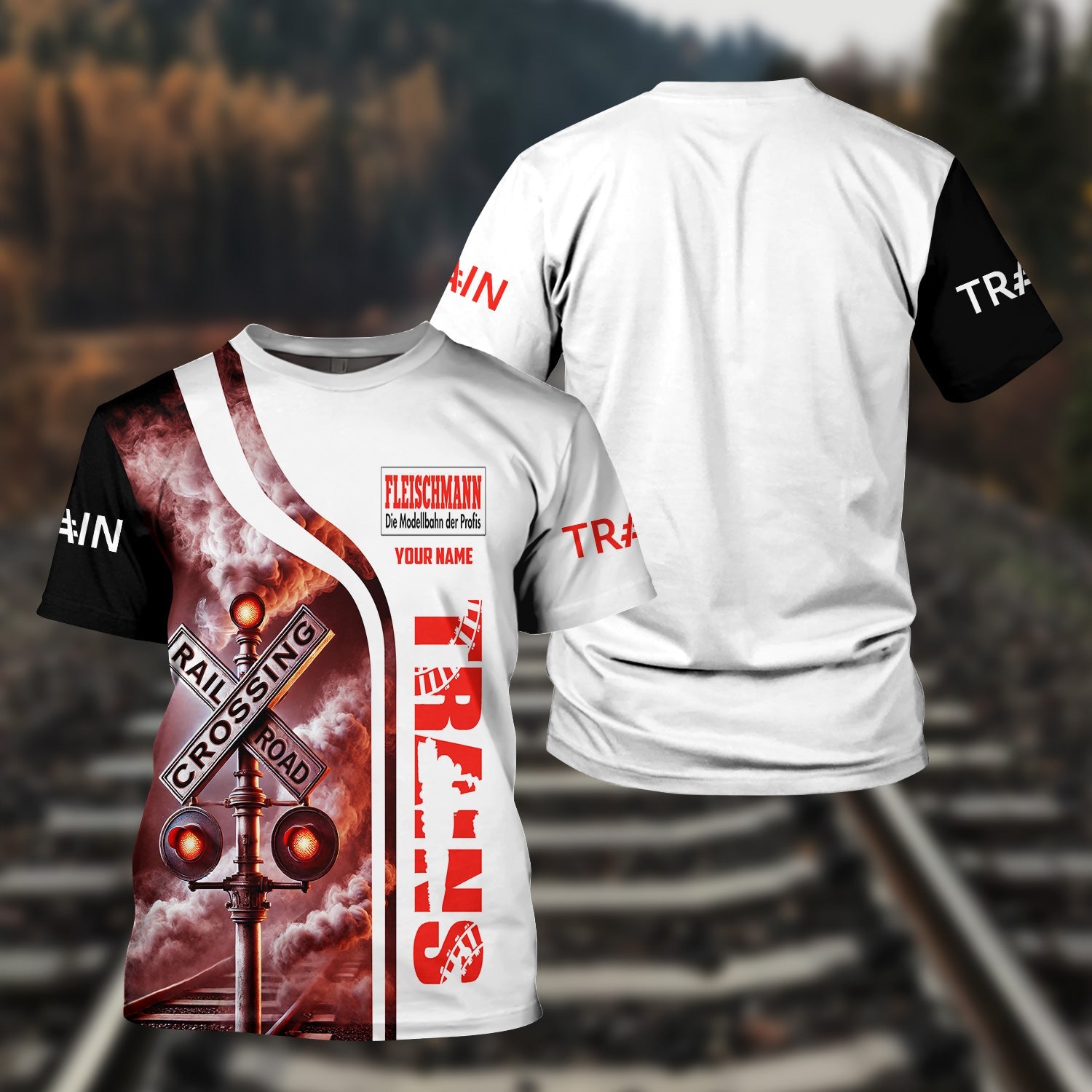 Railspirit Custom Name Fleischmann And Western Railroad T Shirt Railroad Crossing Sign Train Shirt All Over Print