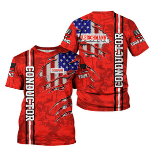 Railspirit Personalized Fleischmann And Western Railroad T-Shirt USA Flag Claw Art with Custom Job Train Shirt