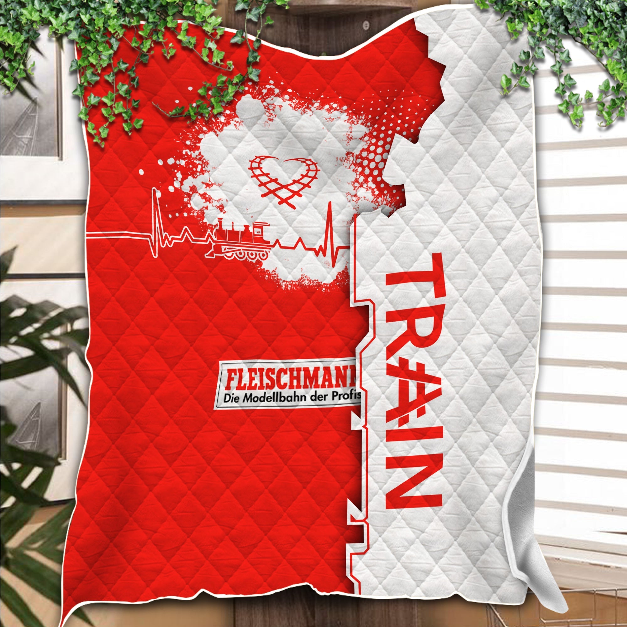 Railspirit Fleischmann And Western Railroad Premium Quilts Engine Heartbeat and Track Love Style Quilts Gift Idea For Train Lovers