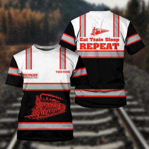 Railspirit Custom Name Fleischmann And Western Railroad T Shirt Eat Train Sleep Repeat Printed Train Shirt