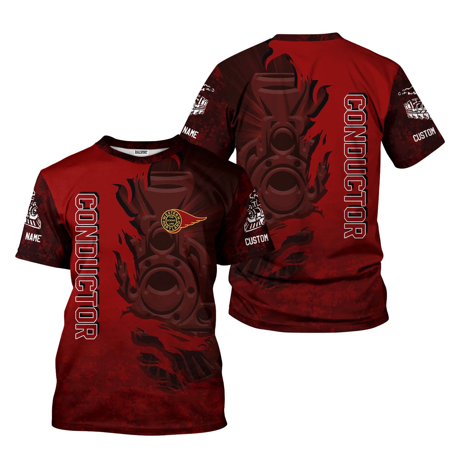 Railspirit Personalized Western Maryland Railway T-Shirt Blazing Style with Custom Position Train Shirt