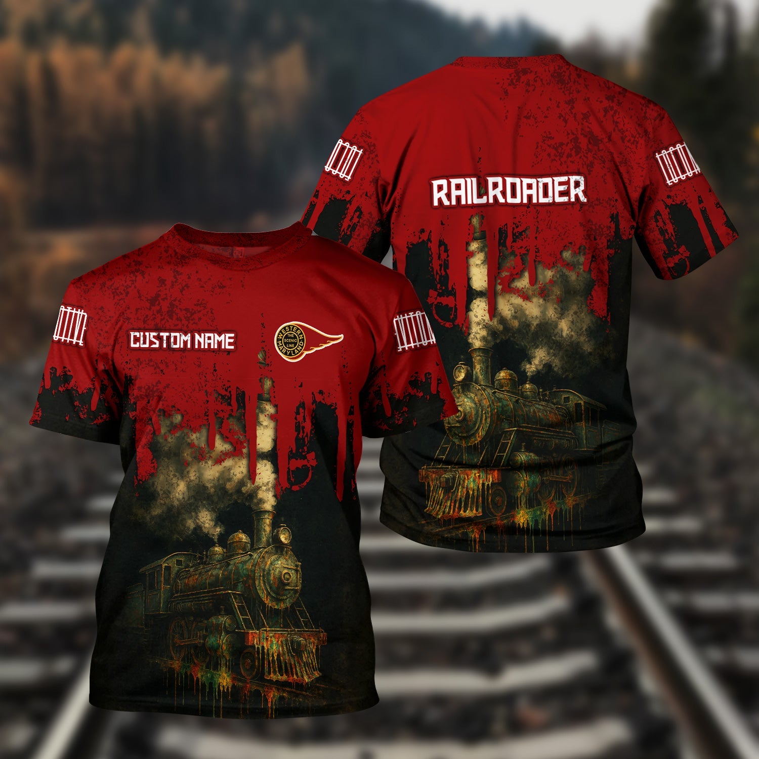 Railspirit Personalized Western Maryland Railway T-Shirt Vintage Train Art Style Shirt For Locomotive Fans