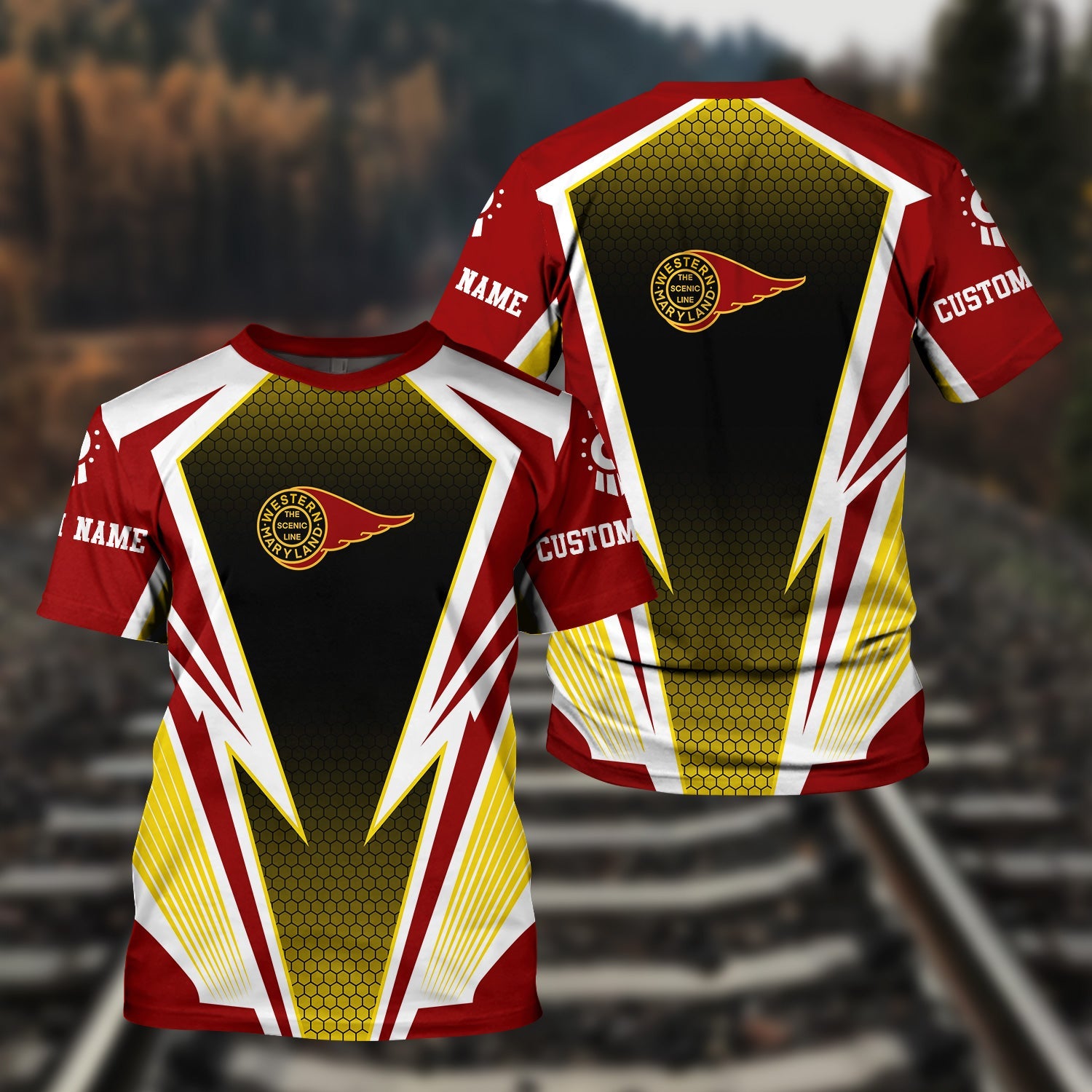 Railspirit Personalized Western Maryland Railway T-Shirt Lightning Graphic Style Shirt Gift Idea For Train Lover