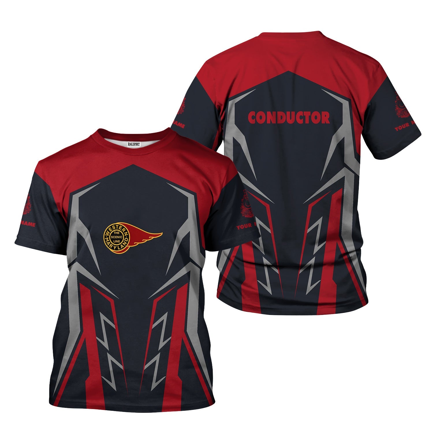 Railspirit Personalized Western Maryland Railway T-Shirt Futuristic Design with Custom Job Train Shirt