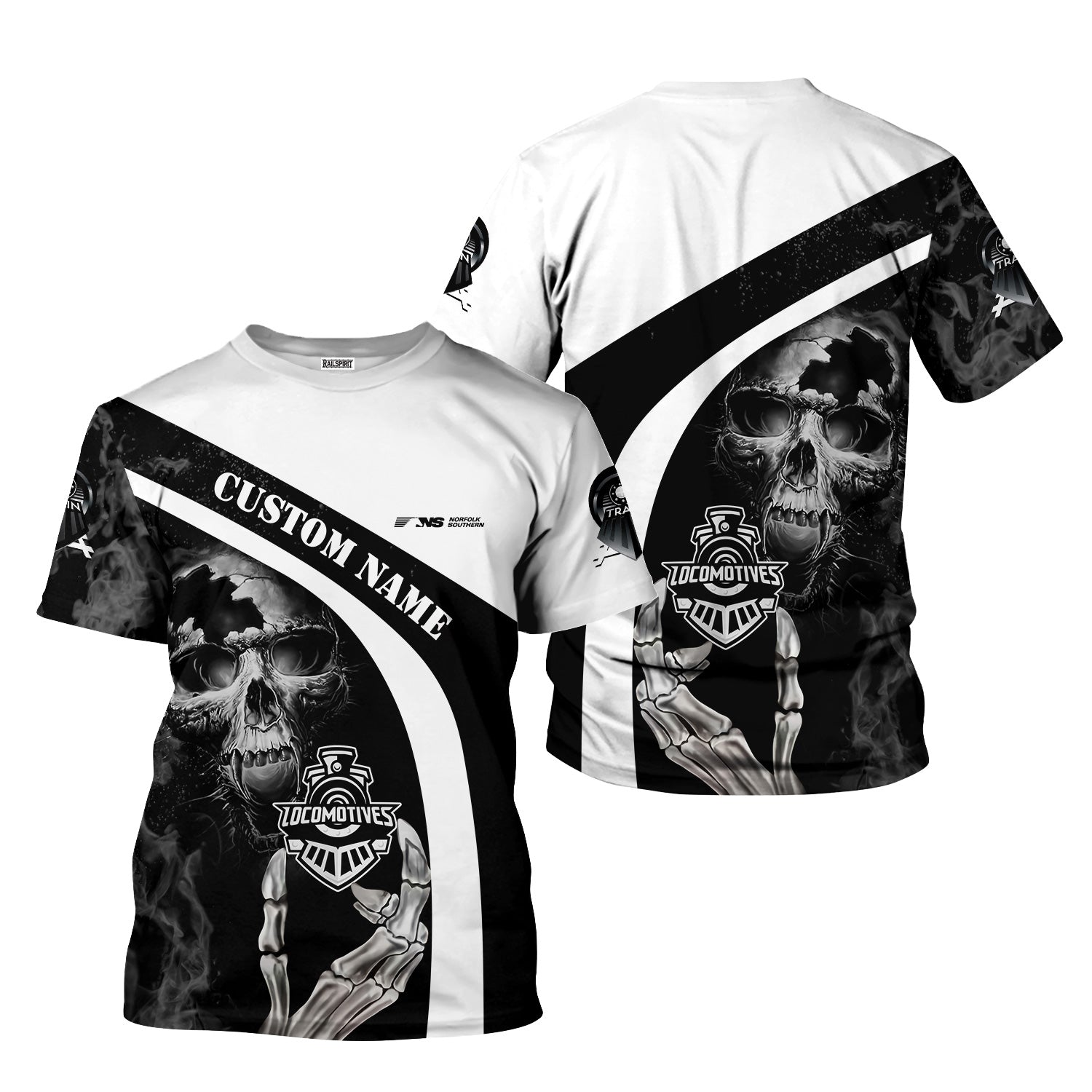 Railspirit Personalized Norfolk Southern Railway T-Shirt Flame Skull Design Train Shirt for Locomotive Fans