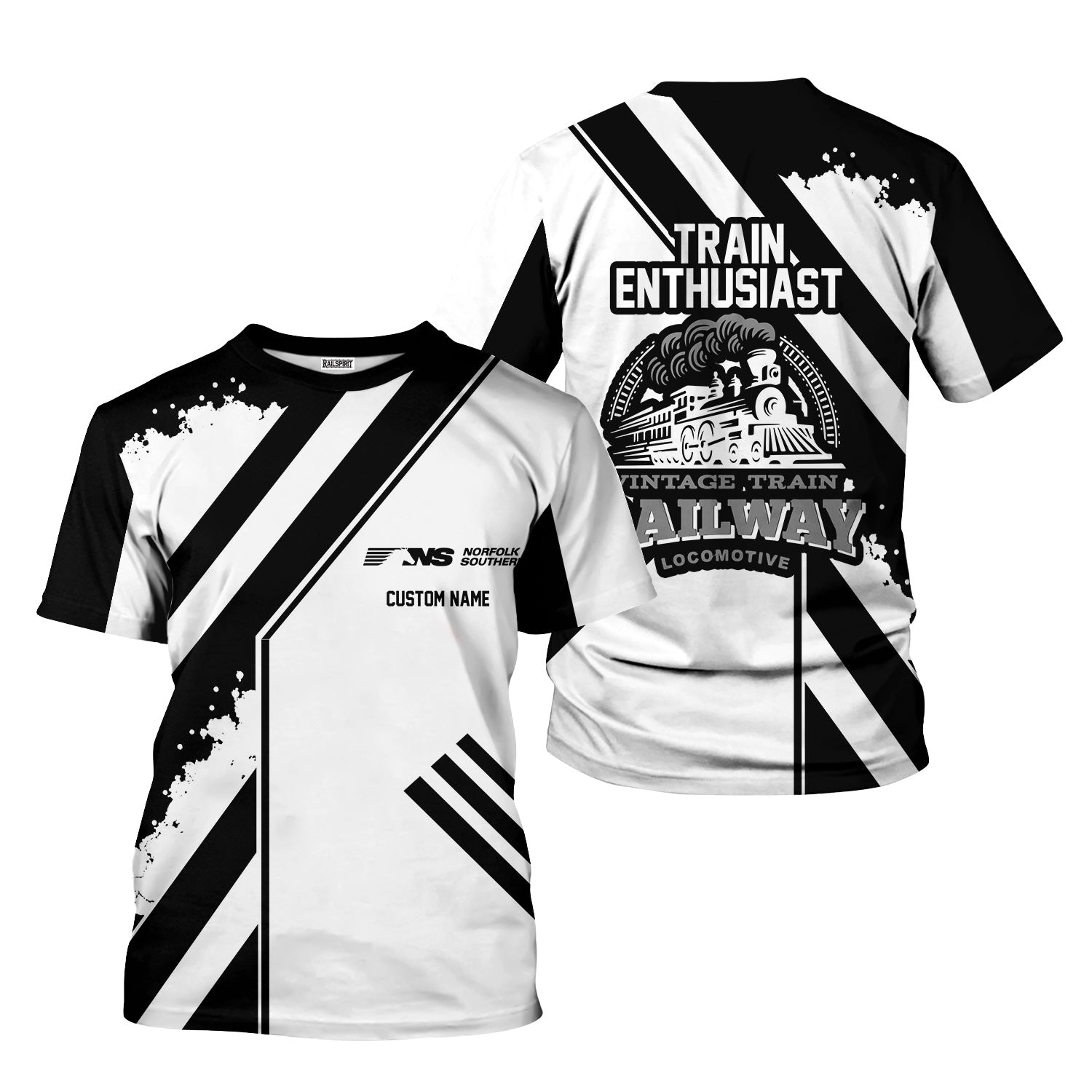 Railspirit Personalized Norfolk Southern Railway T-Shirt Locomotive Design Train Shirt for Train Enthusiast