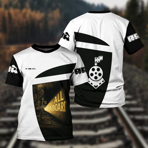 Railspirit Personalized Norfolk Southern Railway T-Shirt All Aboard Steam Train Movie Projector Style Shirt