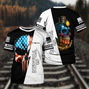 Railspirit Personalized Norfolk Southern Railway T-Shirt Train Skull American Flag Shirt All Over Print