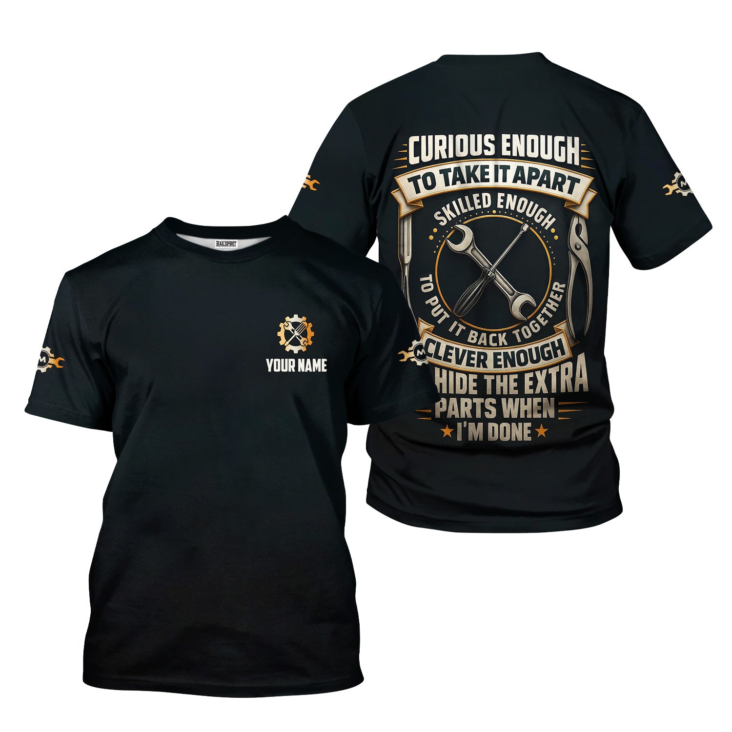 Personalized Mechanic Shirt, Clever Enough To Hide The Extra Parts When I'm Done, Funny Quote Design, Gift For Men