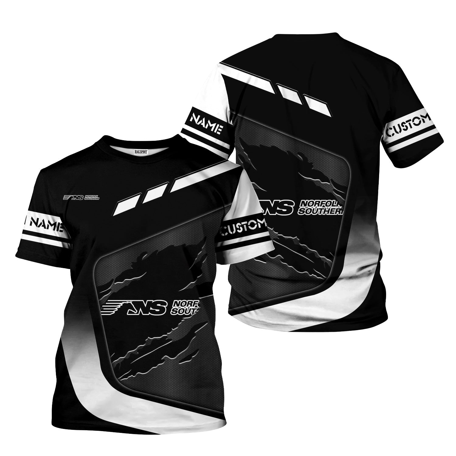 Railspirit Personalized Norfolk Southern Railway T-Shirt Ripped Texture Style Train Shirt For Railroad Fanatic