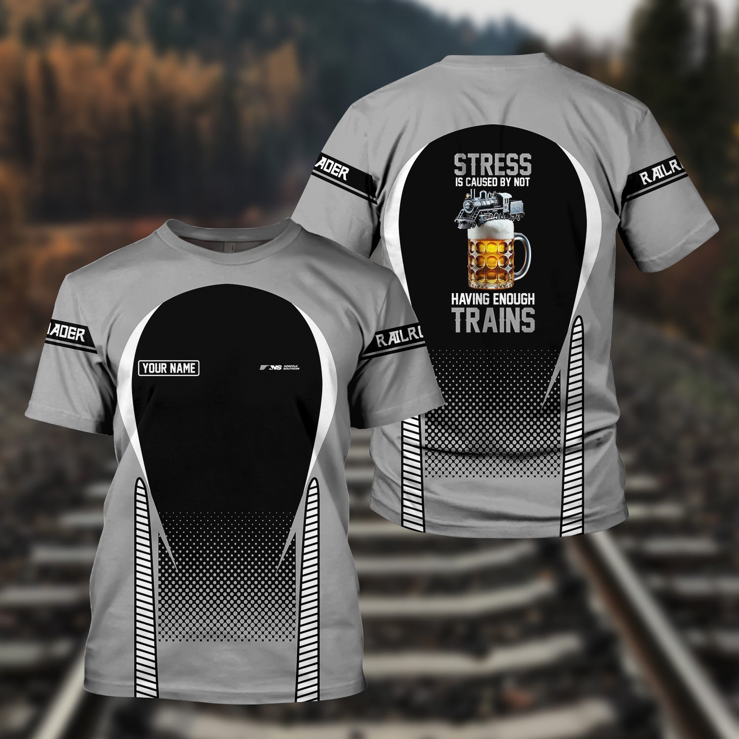 Railspirit Personalized Norfolk Southern Railway T Shirt Stress Is Caused By Not Having Enough Trains Shirt All Over Print