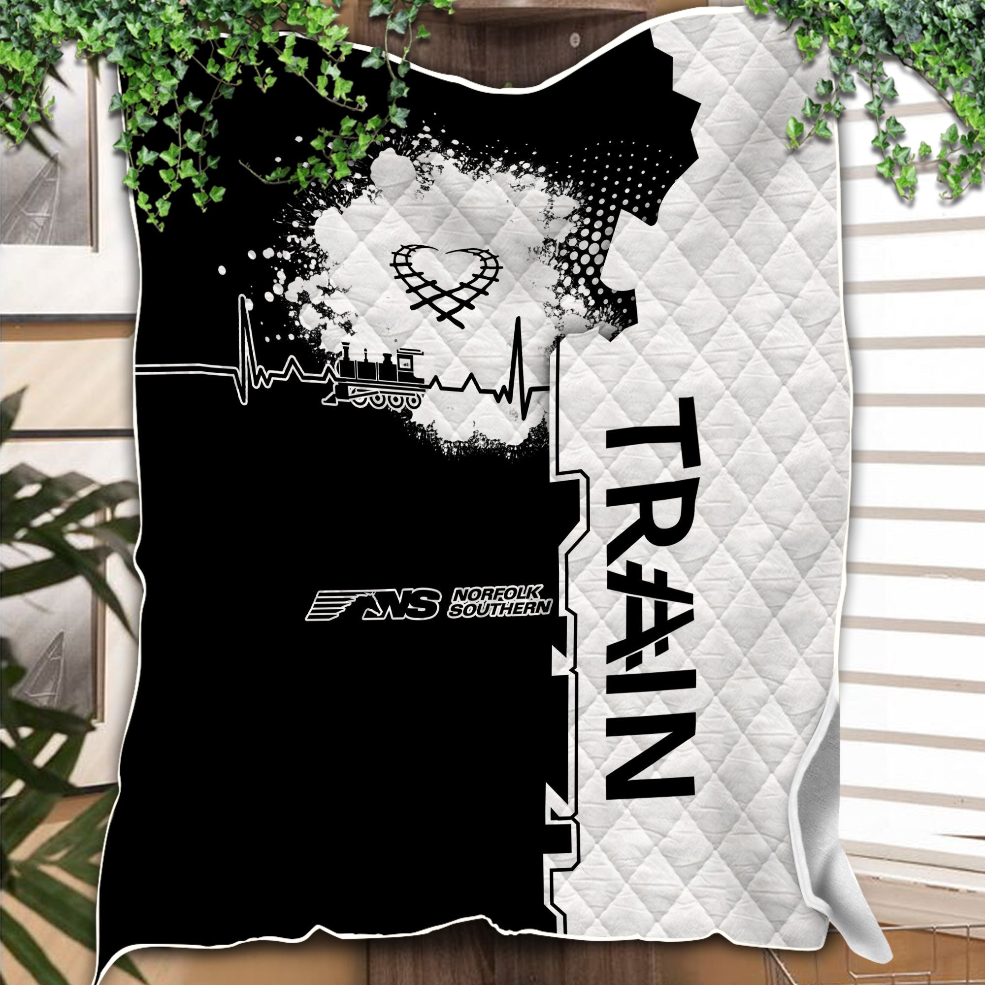 Railspirit Norfolk Southern Railway Premium Quilts Engine Heartbeat and Track Love Style Quilts Gift Idea For Train Lovers