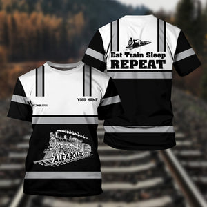 Railspirit Custom Name Norfolk Southern Railway T Shirt Eat Train Sleep Repeat Printed Train Shirt