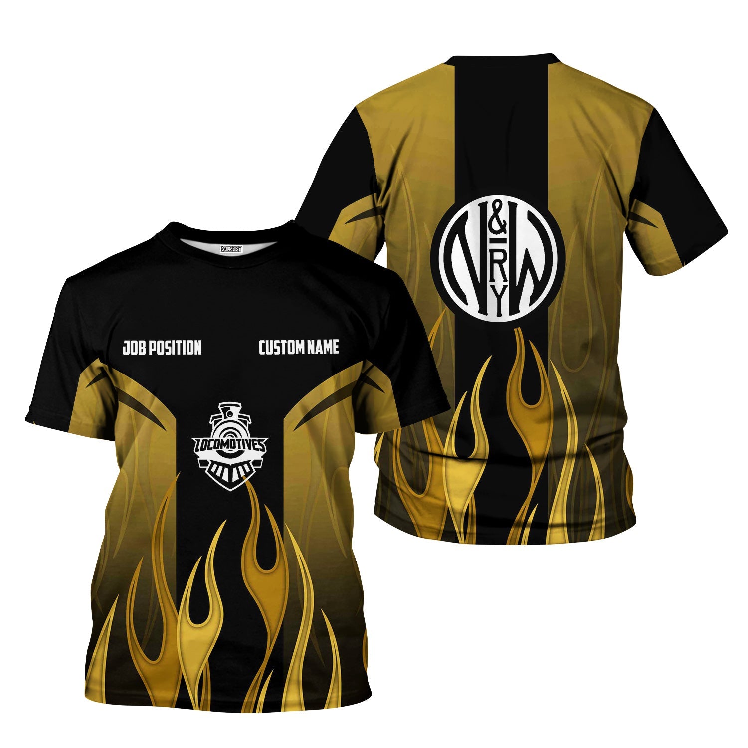 Railspirit Custom Name and Job Title Norfolk and Western Railway T-Shirt Flame Graphic N&W Train Shirt