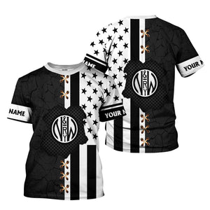 Railspirit Personalized Norfolk and Western Railway T-Shirt American Flag with Crack Effect N&W Train Shirt