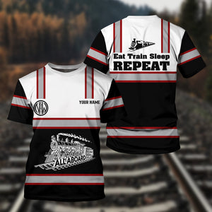 Railspirit Custom Name Norfolk and Western Railway T Shirt Eat Train Sleep Repeat N&W Printed Train Shirt