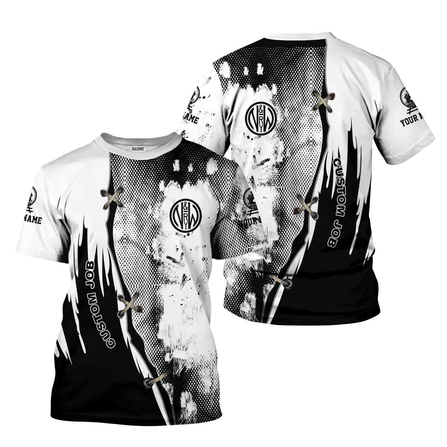 Railspirit Personalized Norfolk and Western Railway T-Shirt Retro Stitches Design with Custom Position N&W Train Shirt