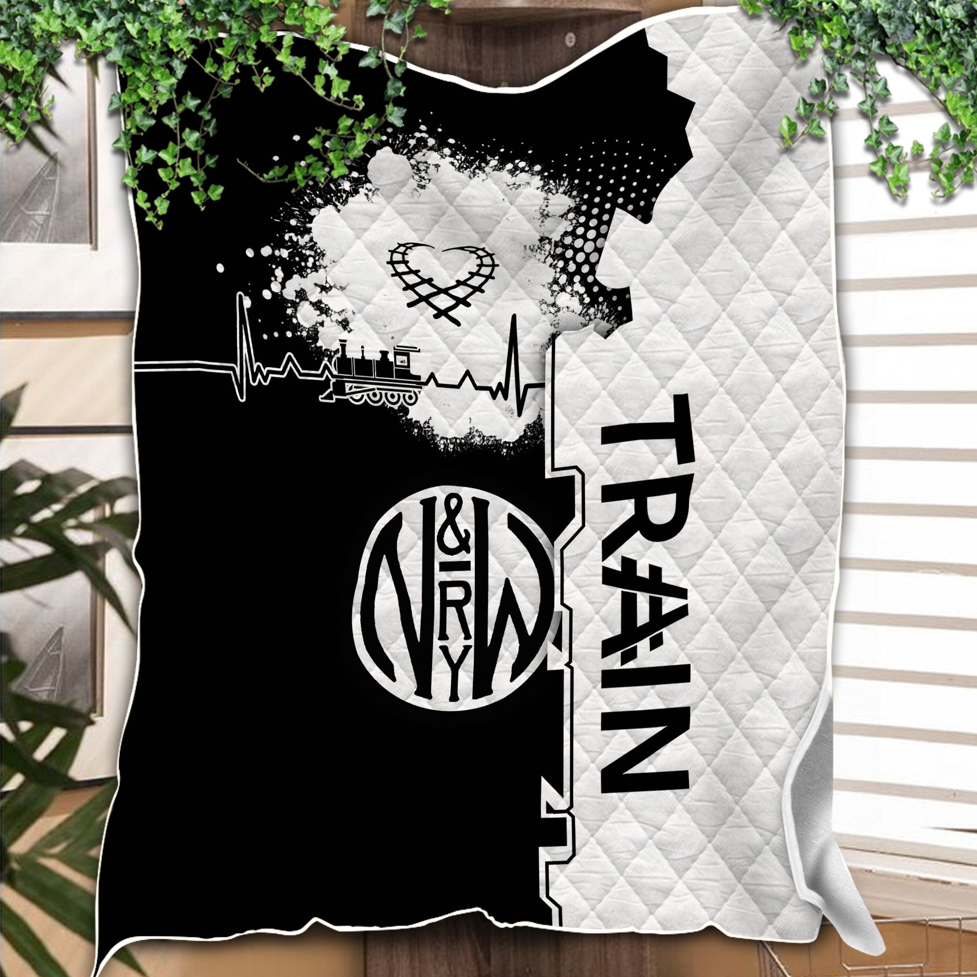 Railspirit Norfolk and Western Railway Premium Quilts Engine Heartbeat and Track Love Style N&W Quilts Gift Idea For Train Lovers