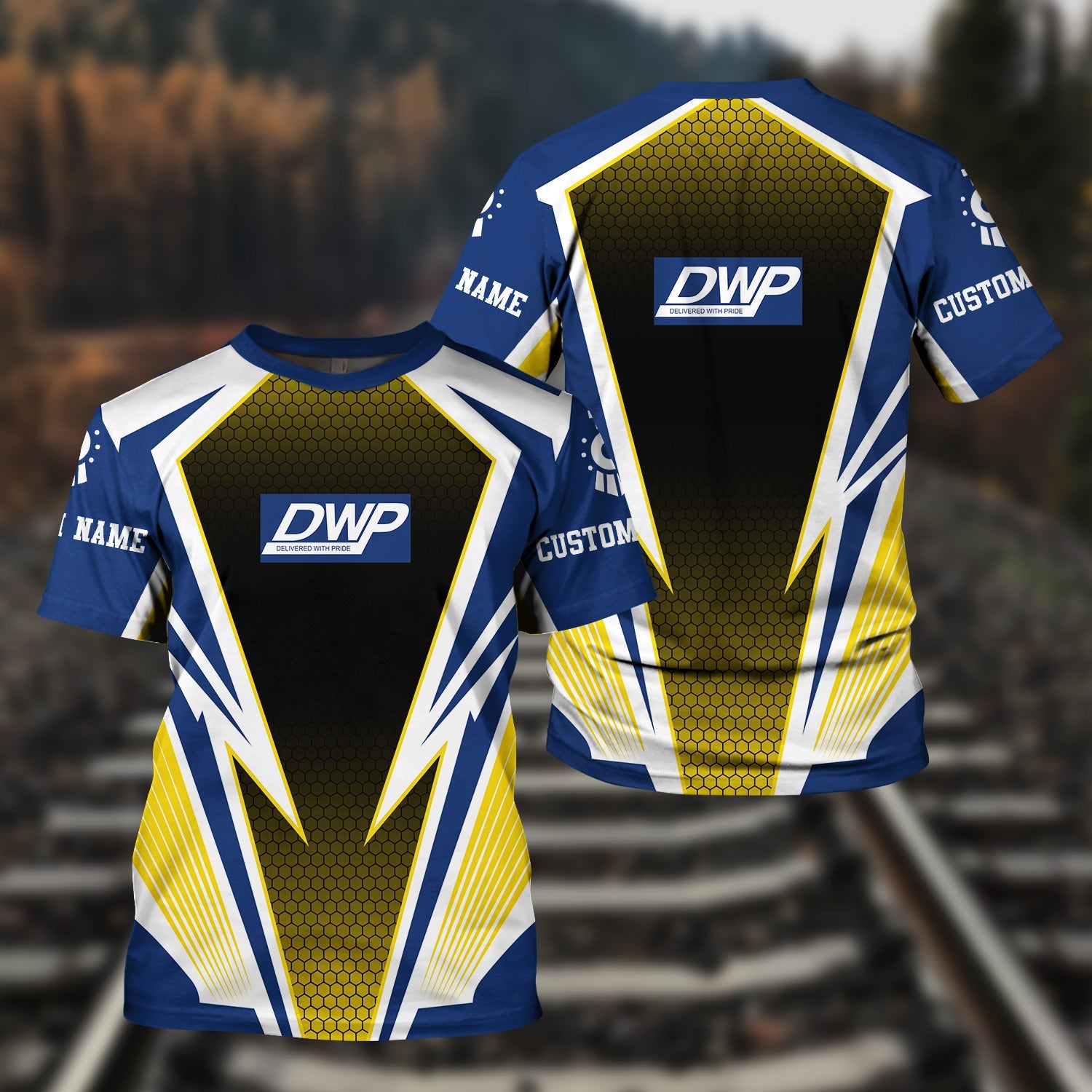 Railspirit Personalized Duluth, Winnipeg and Pacific Railway T-Shirt Lightning Graphic Style Shirt Gift Idea For Train Lover