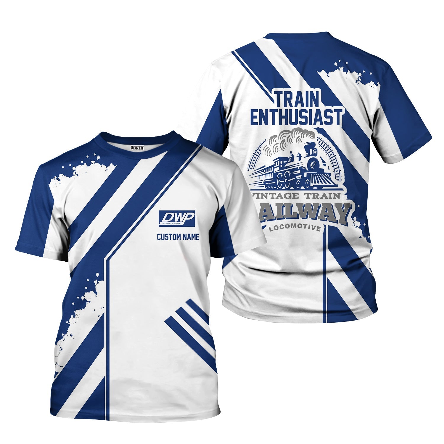 Railspirit Personalized Duluth, Winnipeg and Pacific Railway T-Shirt Locomotive Design Train Shirt for Train Enthusiast