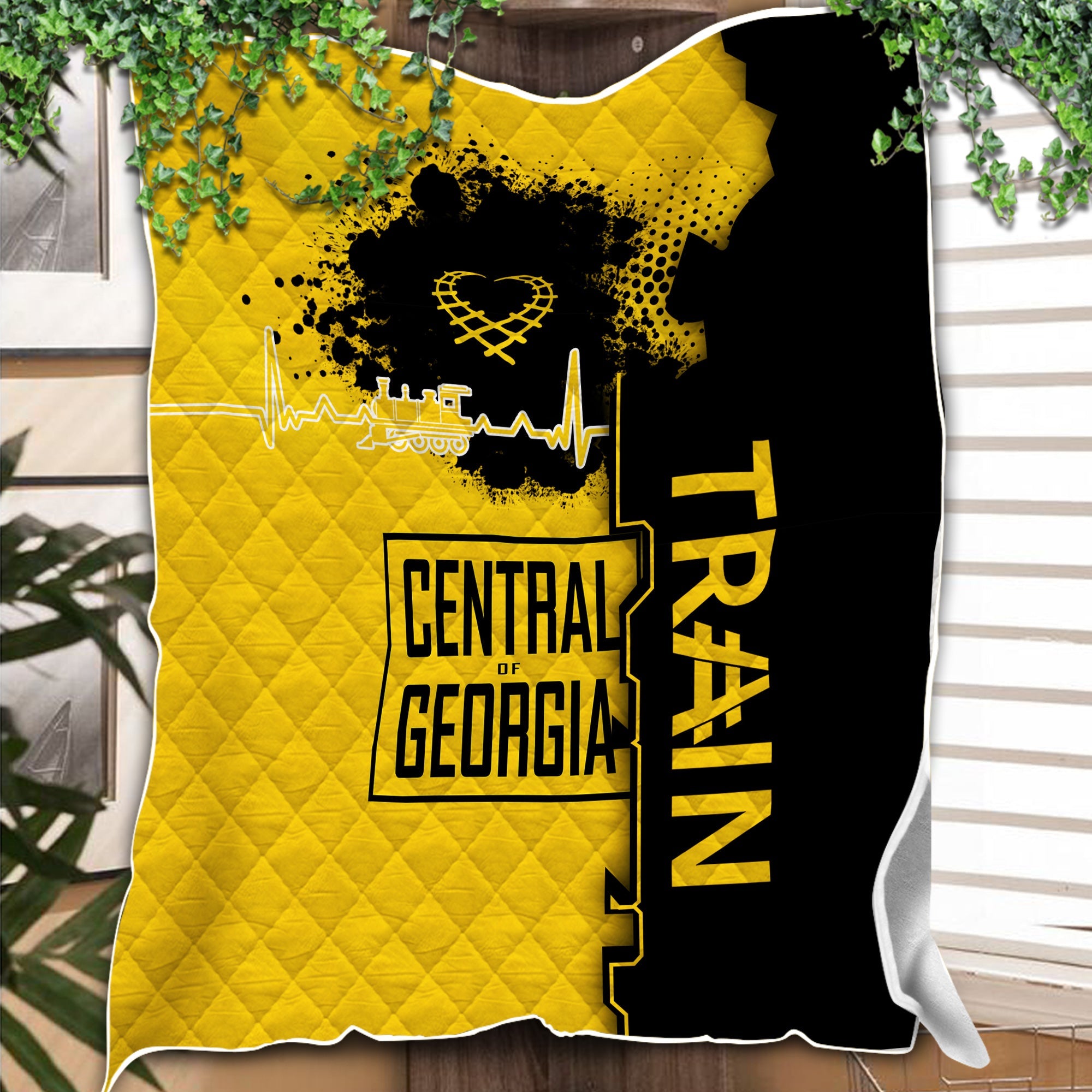 Railspirit Central of Georgia Railway Premium Quilts Engine Heartbeat and Track Love Style Quilts Gift Idea For Train Lovers