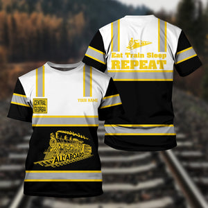 Railspirit Custom Name Central of Georgia Railway T Shirt Eat Train Sleep Repeat Printed Train Shirt