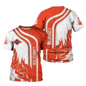 Railspirit Personalized Texas and Pacific Railway T-Shirt Flame Design with Custom Job Position Train Shirt