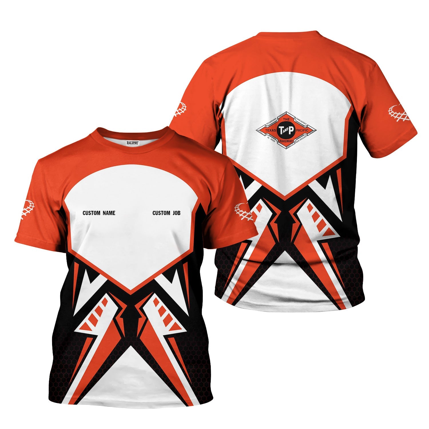 Railspirit Personalized Texas and Pacific Railway T-Shirt Vibriant Style with Custom Position Train Shirt