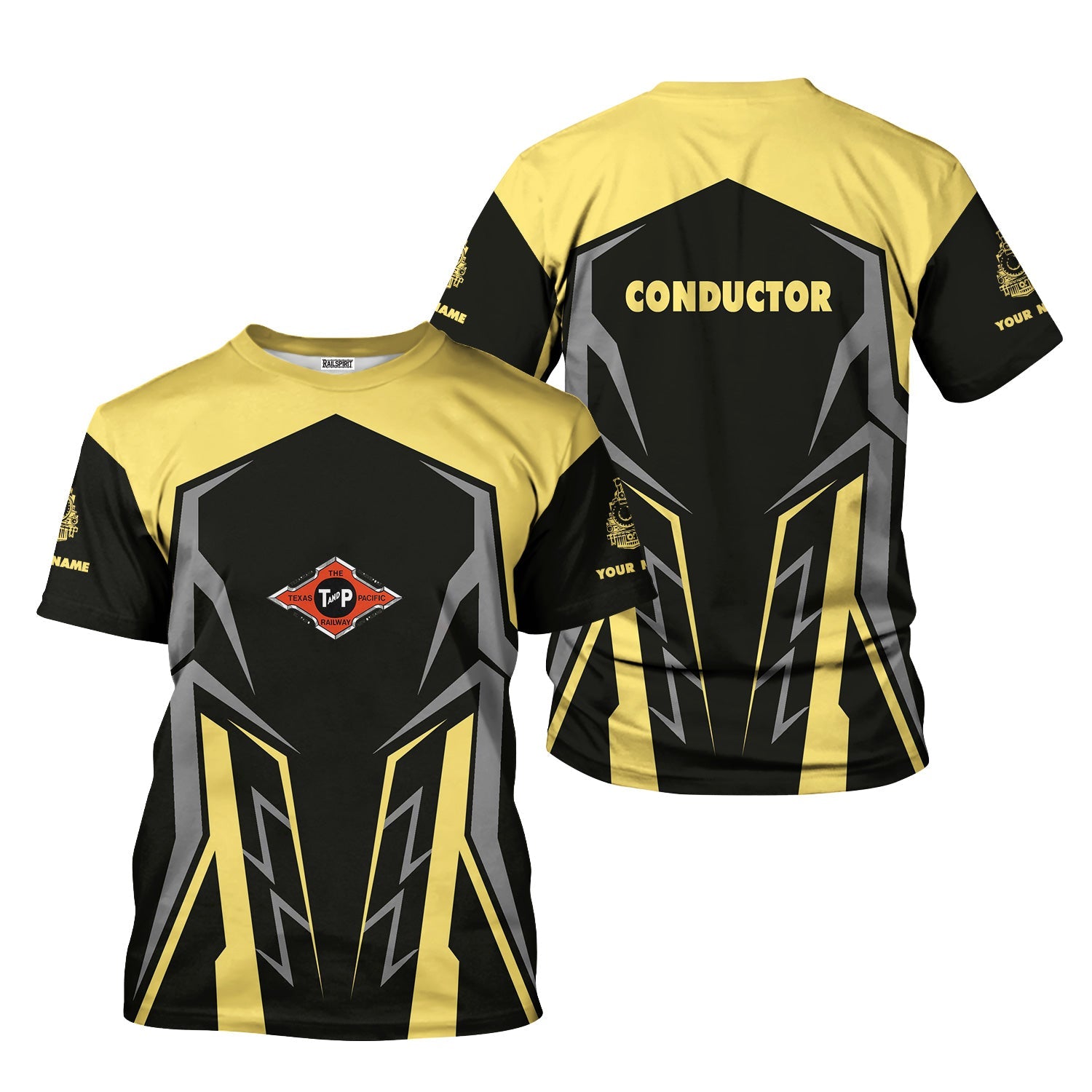 Railspirit Personalized Texas and Pacific Railway T-Shirt Futuristic Design with Custom Job Train Shirt