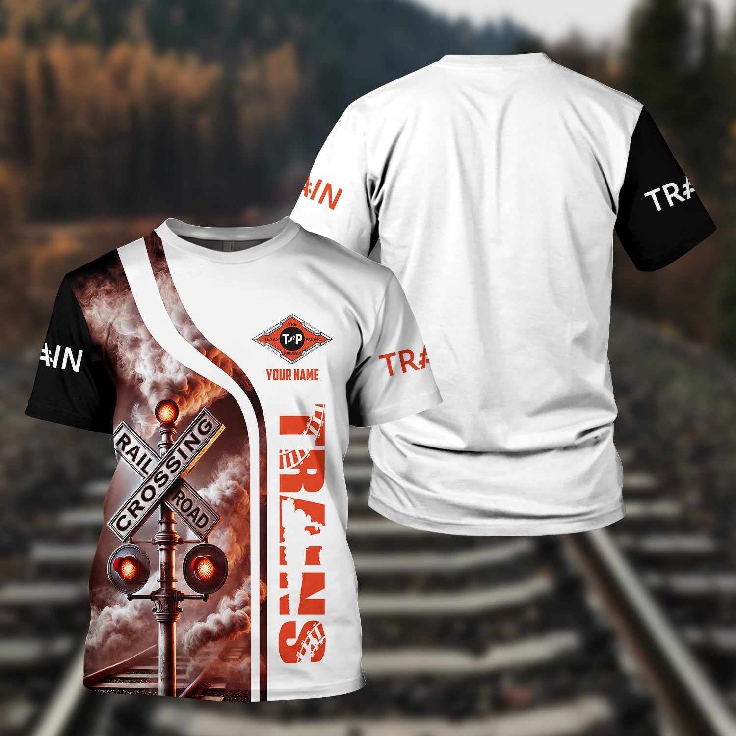 Railspirit Custom Name Texas and Pacific Railway T Shirt Railroad Crossing Sign Train Shirt All Over Print