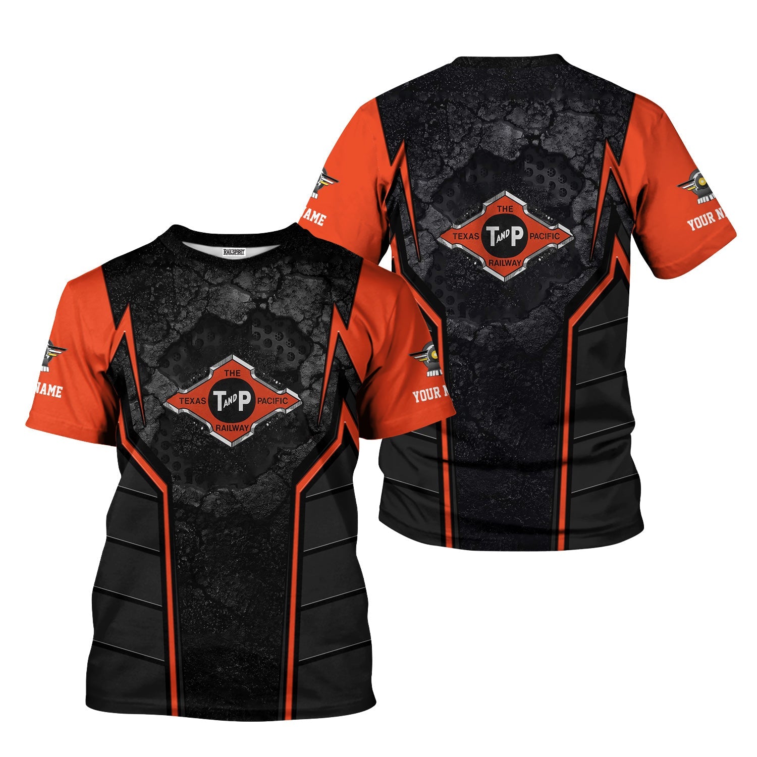 Railspirit Personalized Texas and Pacific Railway T-Shirt Cracked Metal Design Train Shirt for Rail Enthusiasts