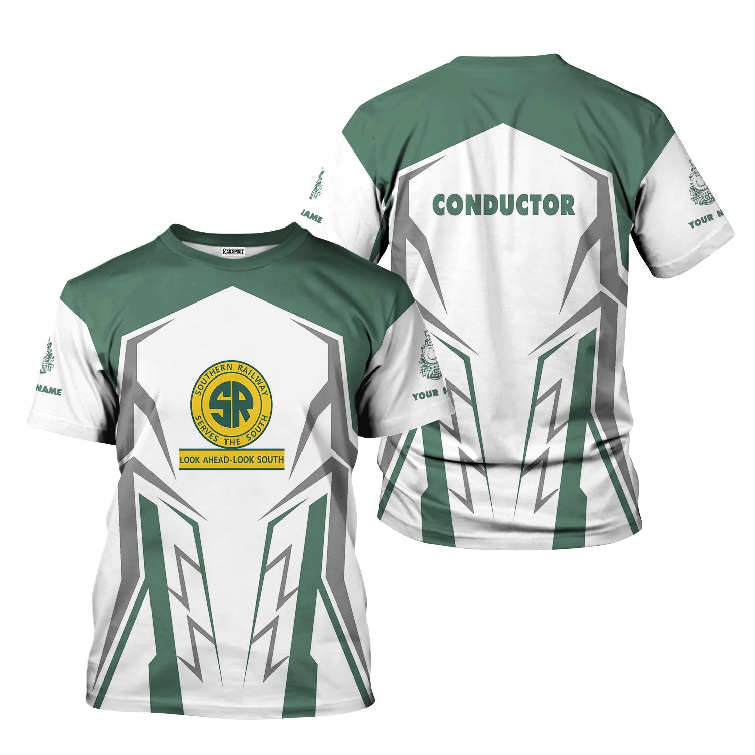 Railspirit Personalized Southern Railway U.S T-Shirt Futuristic Design with Custom Job SOU Train Shirt