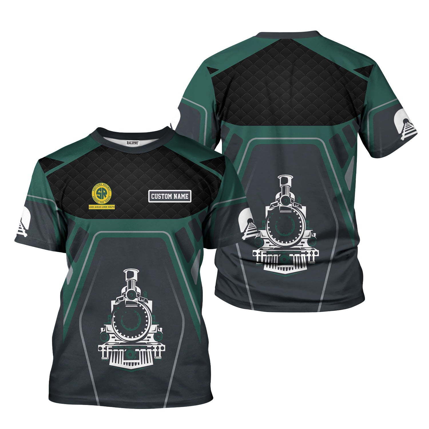 Railspirit Personalized Southern Railway U.S T-Shirt Steam Locomotive Engine Graphic SOU Train Shirt All Over Print