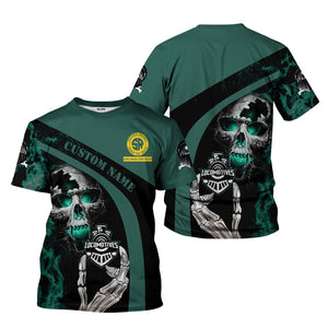 Railspirit Personalized Southern Railway U.S T-Shirt Flame Skull Design SOU Train Shirt for Locomotive Fans