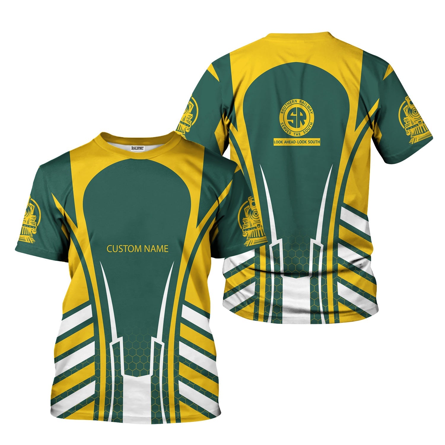 Railspirit Personalized Southern Railway U.S T-Shirt Striped Railroad Style SOU Train Shirt All Over Print