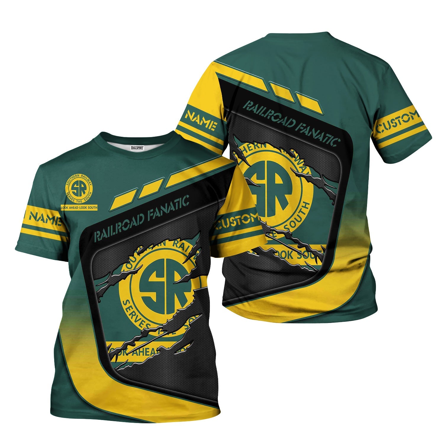 Railspirit Personalized Southern Railway U.S T-Shirt Ripped Texture Style SOU Train Shirt For Railroad Fanatic