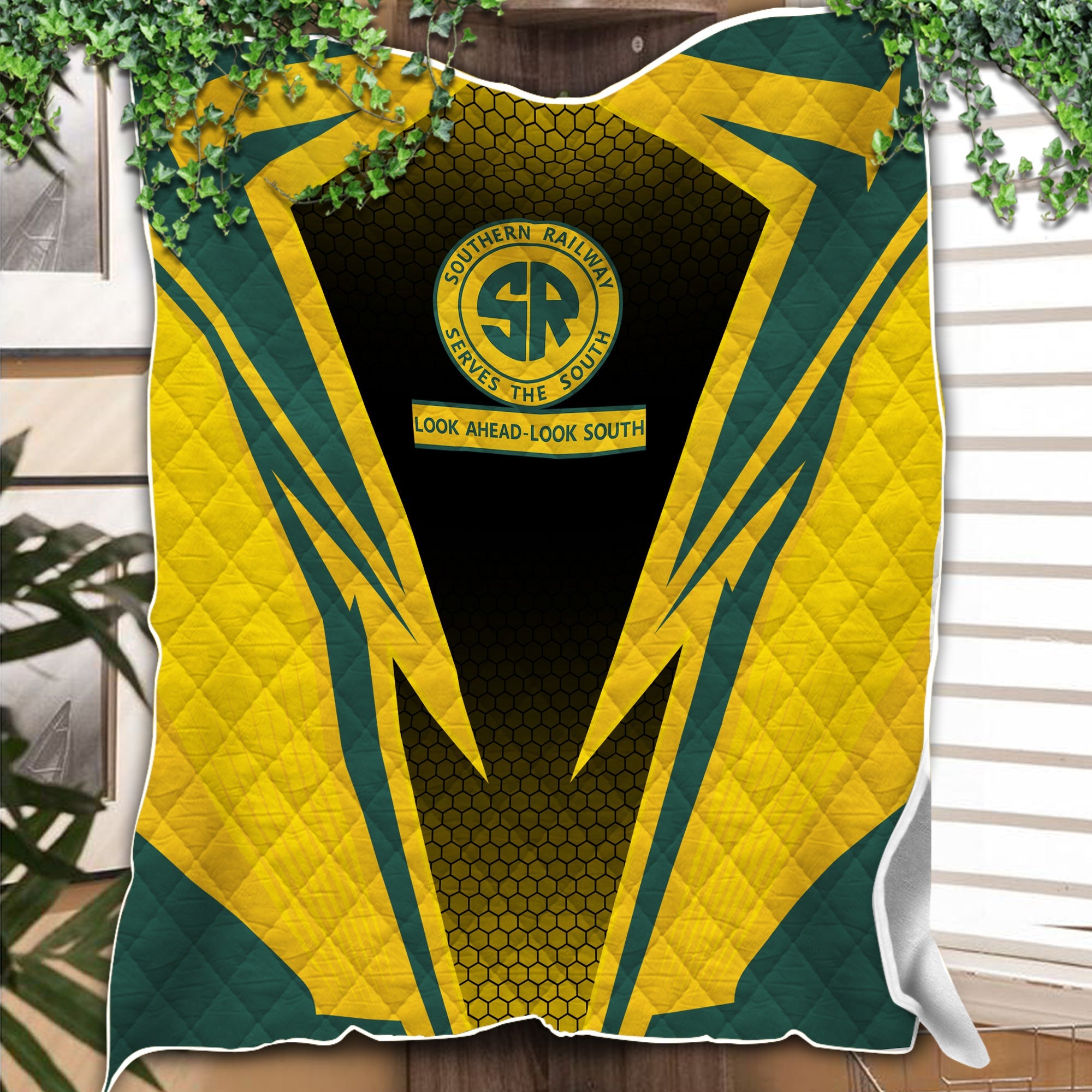 Railspirit Southern Railway U.S Premium Quilts Lightning Graphic Style SOU Premium Quilts Gift Idea For Train Lover