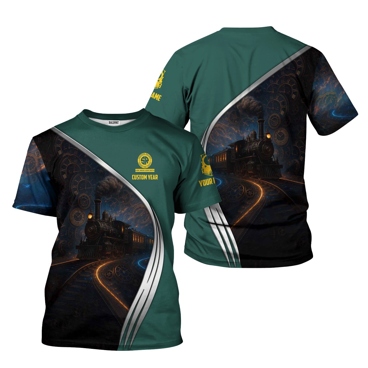 Railspirit Personalized Southern Railway U.S T-Shirt Steampunk Locomotive with Custom Year SOU Train Shirt