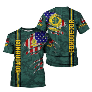 Railspirit Personalized Southern Railway U.S T-Shirt USA Flag Claw Art with Custom Job SOU Train Shirt