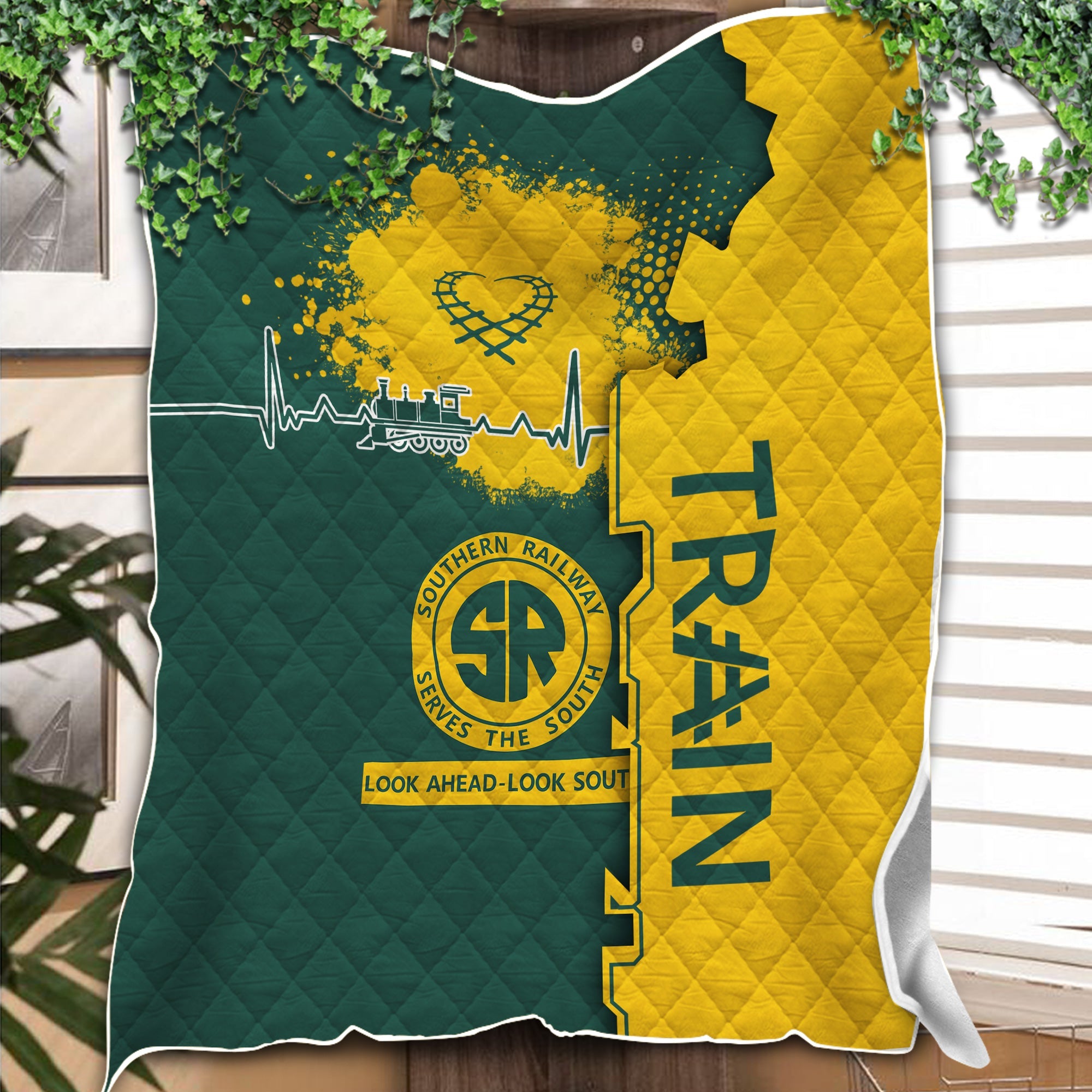 Railspirit Southern Railway U.S Premium Quilts Engine Heartbeat and Track Love Style SOU Quilts Gift Idea For Train Lovers