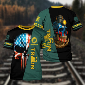 Railspirit Personalized Southern Railway U.S T-Shirt Train Skull American Flag SOU Shirt All Over Print