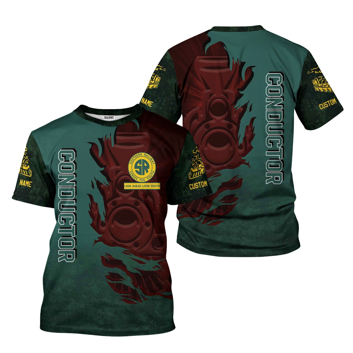 Railspirit Personalized Southern Railway U.S T-Shirt Blazing Style with Custom Position SOU Train Shirt