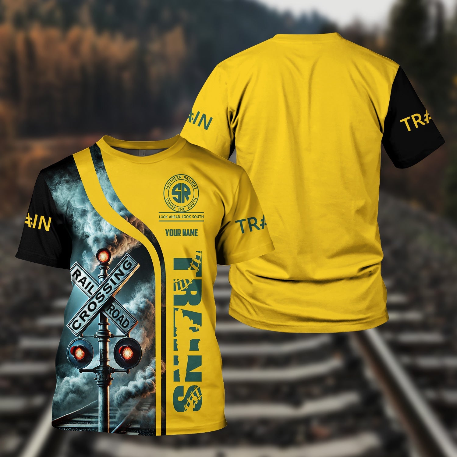Railspirit Custom Name Southern Railway U.S T Shirt Railroad Crossing Sign Train Shirt All Over Print