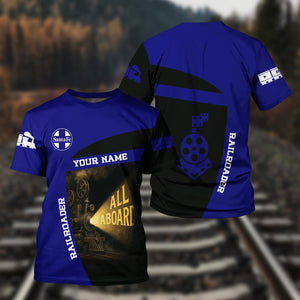 Railspirit Personalized Santa Fe Railway T-Shirt All Aboard Steam Train Movie Projector Style Atchison, Topeka and Santa Fe Railway Shirt