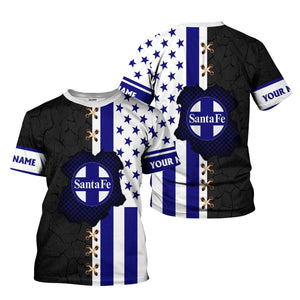 Railspirit Personalized Santa Fe ATSF Railway T-Shirt American Flag with Crack Effect Atchison, Topeka and Santa Fe Train Shirt
