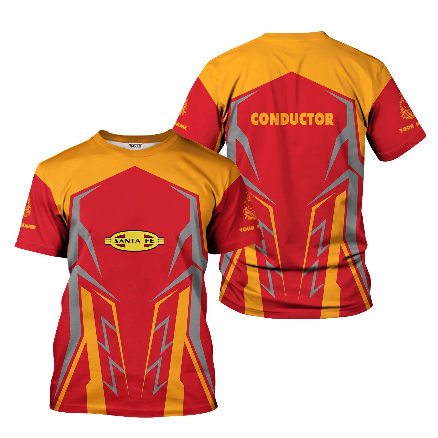 Railspirit Personalized Santa Fe ATSF Railway T-Shirt Futuristic Design with Custom Job Atchison, Topeka and Santa Fe Train Shirt